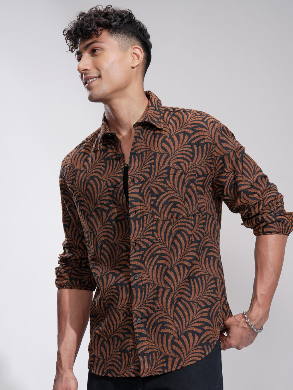 Highlander Men Rust Printed Relaxed Fit Casual Shirt - Rust - Image 4