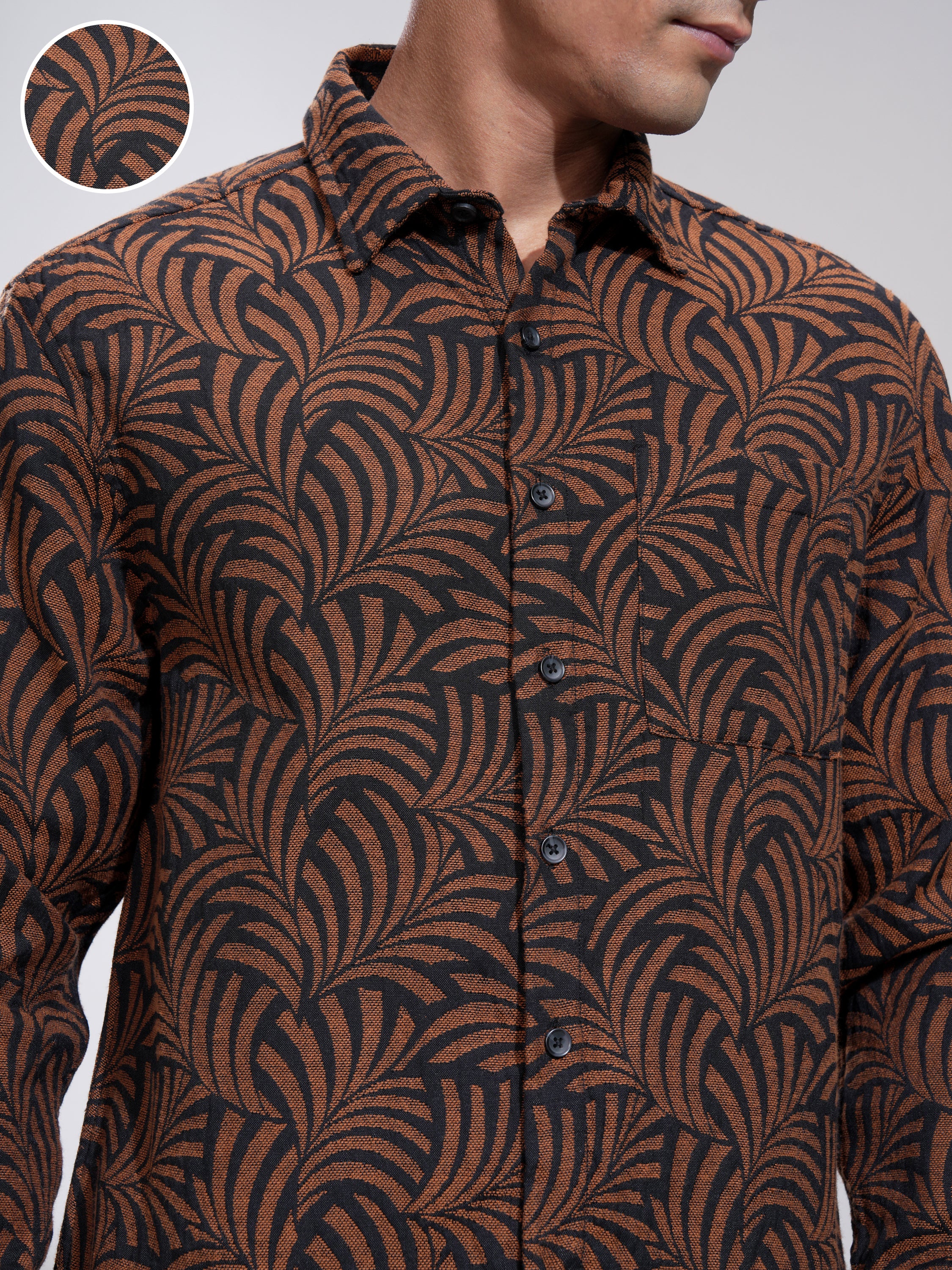 Highlander Men Rust Printed Relaxed Fit Casual Shirt - Rust - Image 5