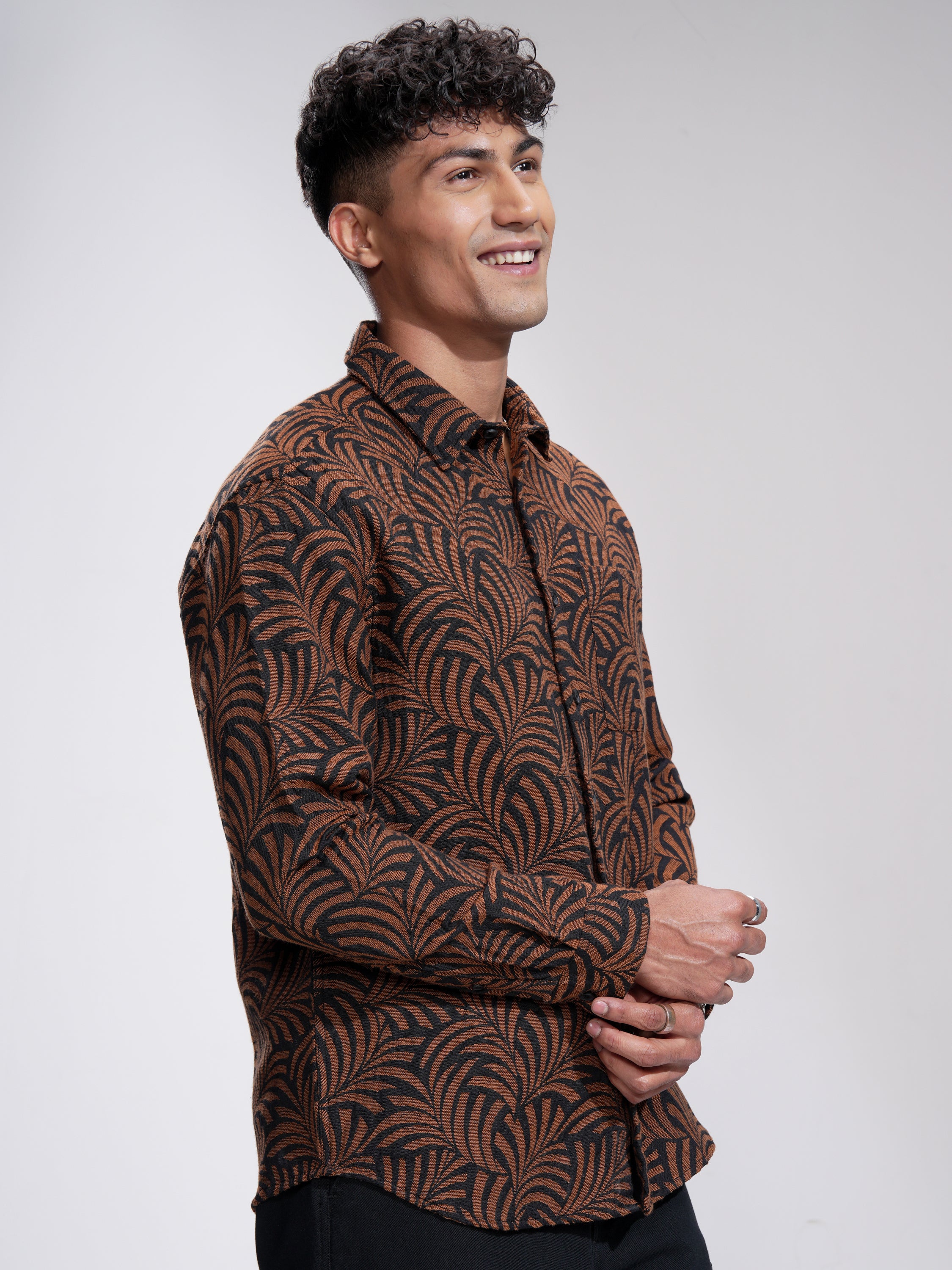 Highlander Men Rust Printed Relaxed Fit Casual Shirt - Rust - Image 6
