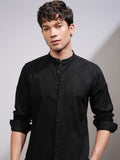 Highlander Men Black Self Design Slim Fit Casual Shirt - Black - Image 1
