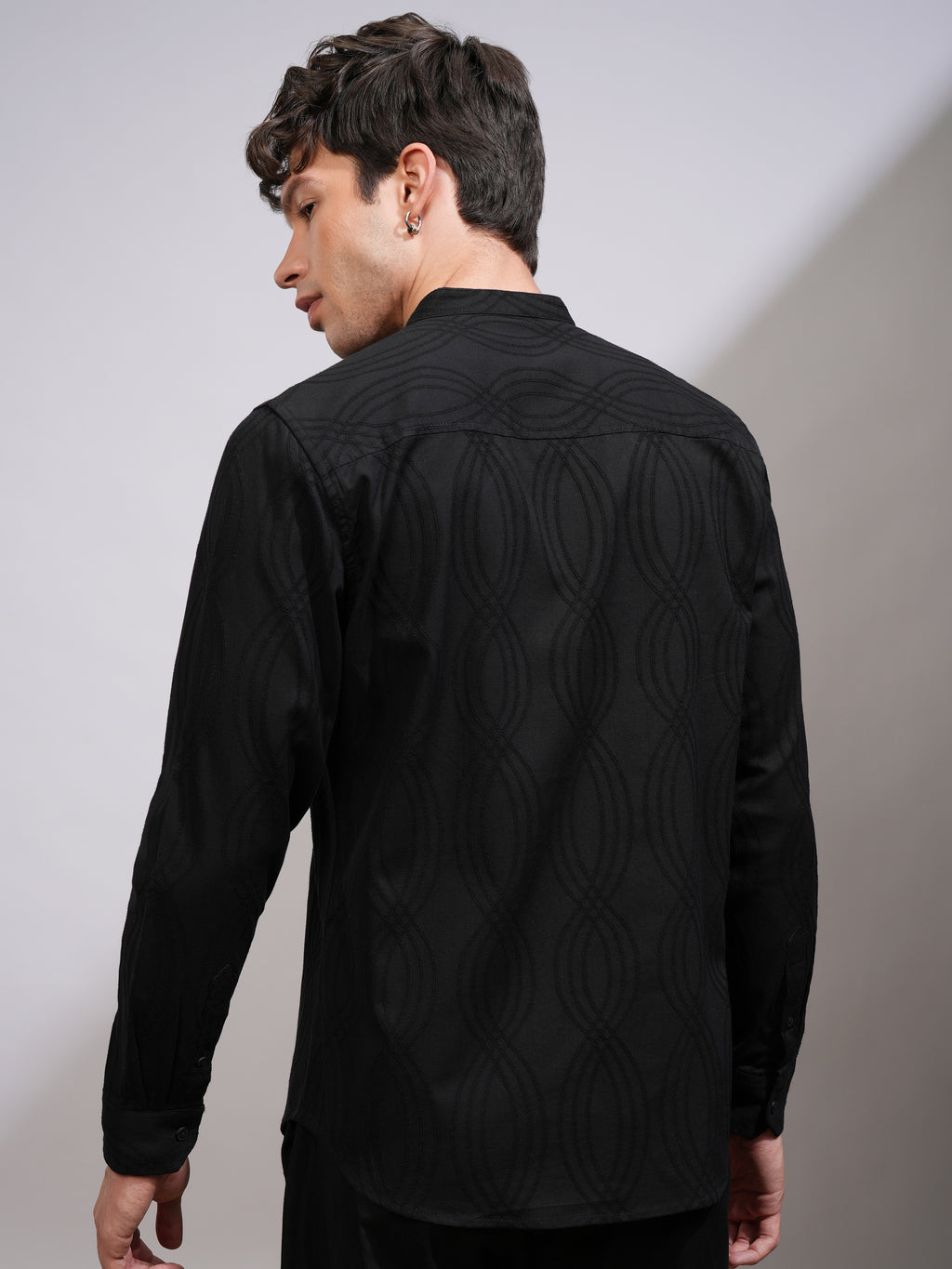 Highlander Men Black Self Design Slim Fit Casual Shirt - Black - Image 3