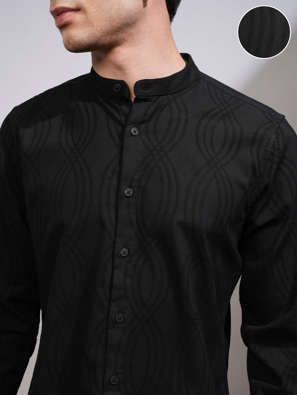 Highlander Men Black Self Design Slim Fit Casual Shirt - Black - Image 5