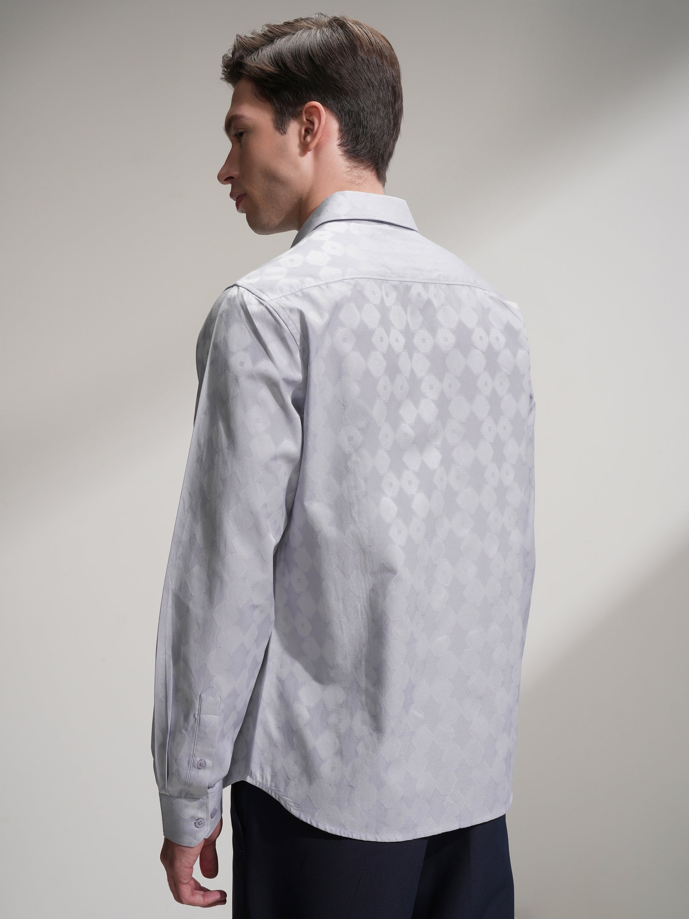 Highlander Men Grey Self Design Slim Fit Casual Shirt - Grey - Image 3