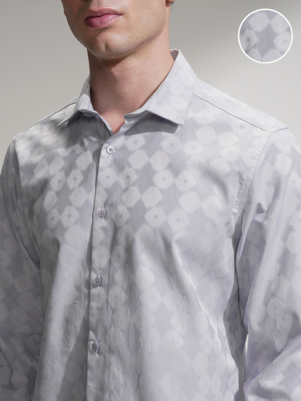 Highlander Men Grey Self Design Slim Fit Casual Shirt - Grey - Image 5