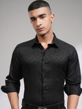 Highlander Men Black Self Design Slim Fit Casual Shirt - Black - Image 1