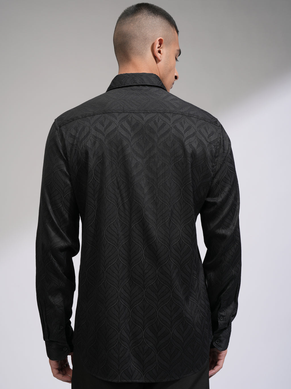 Highlander Men Black Self Design Slim Fit Casual Shirt - Black - Image 3