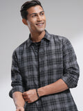 Highlander Men Grey Checked Slim Fit Casual Shirt - Grey - Image 1