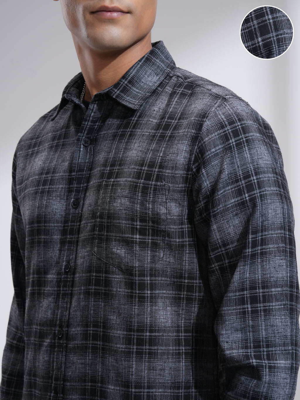 Highlander Men Grey Checked Slim Fit Casual Shirt - Grey - Image 5