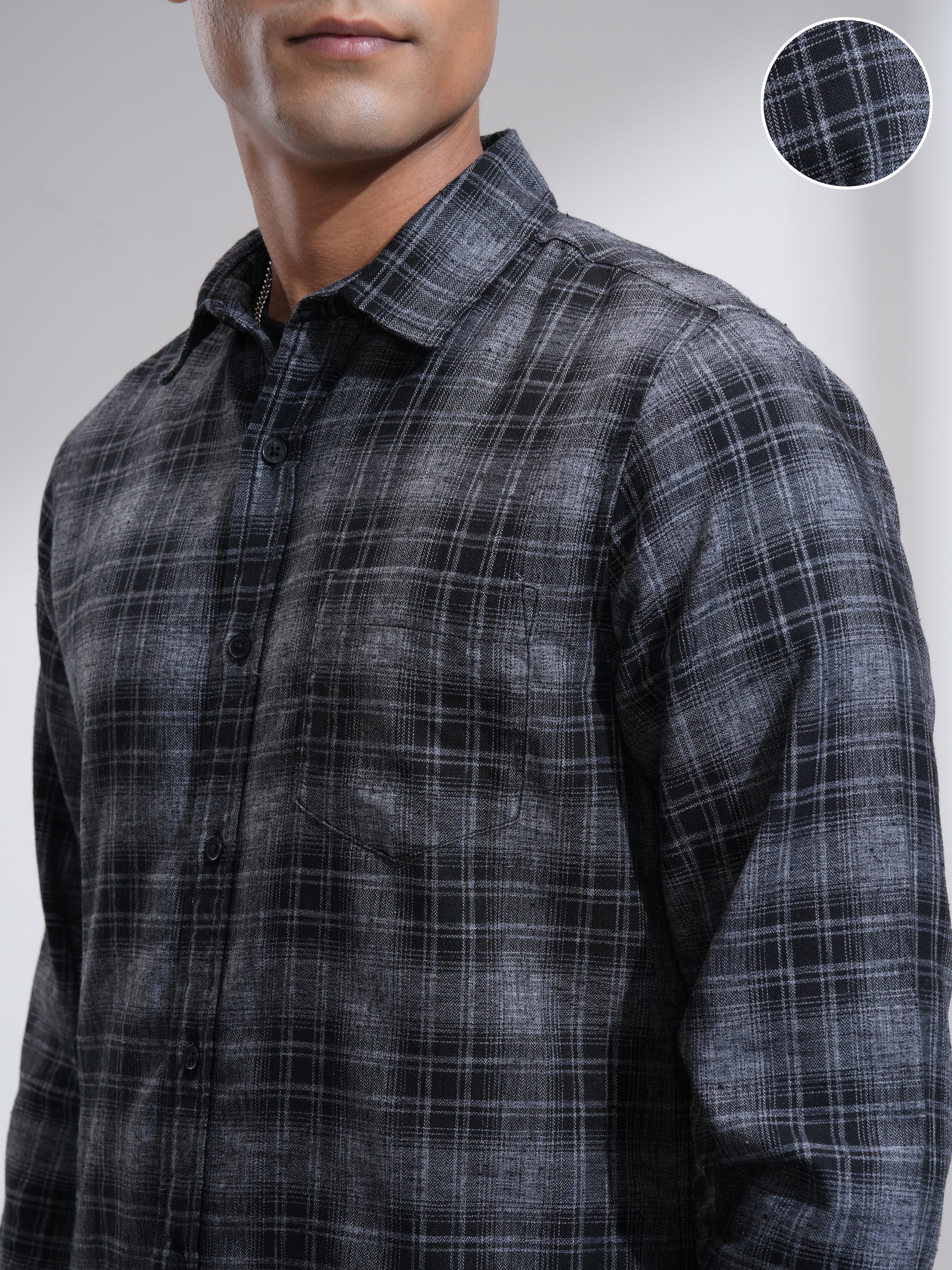 Highlander Men Grey Checked Slim Fit Casual Shirt - Grey - Image 5