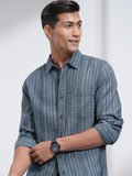 Highlander Men Blue Striped Slim Fit Casual Shirt - Blue - Image 1
