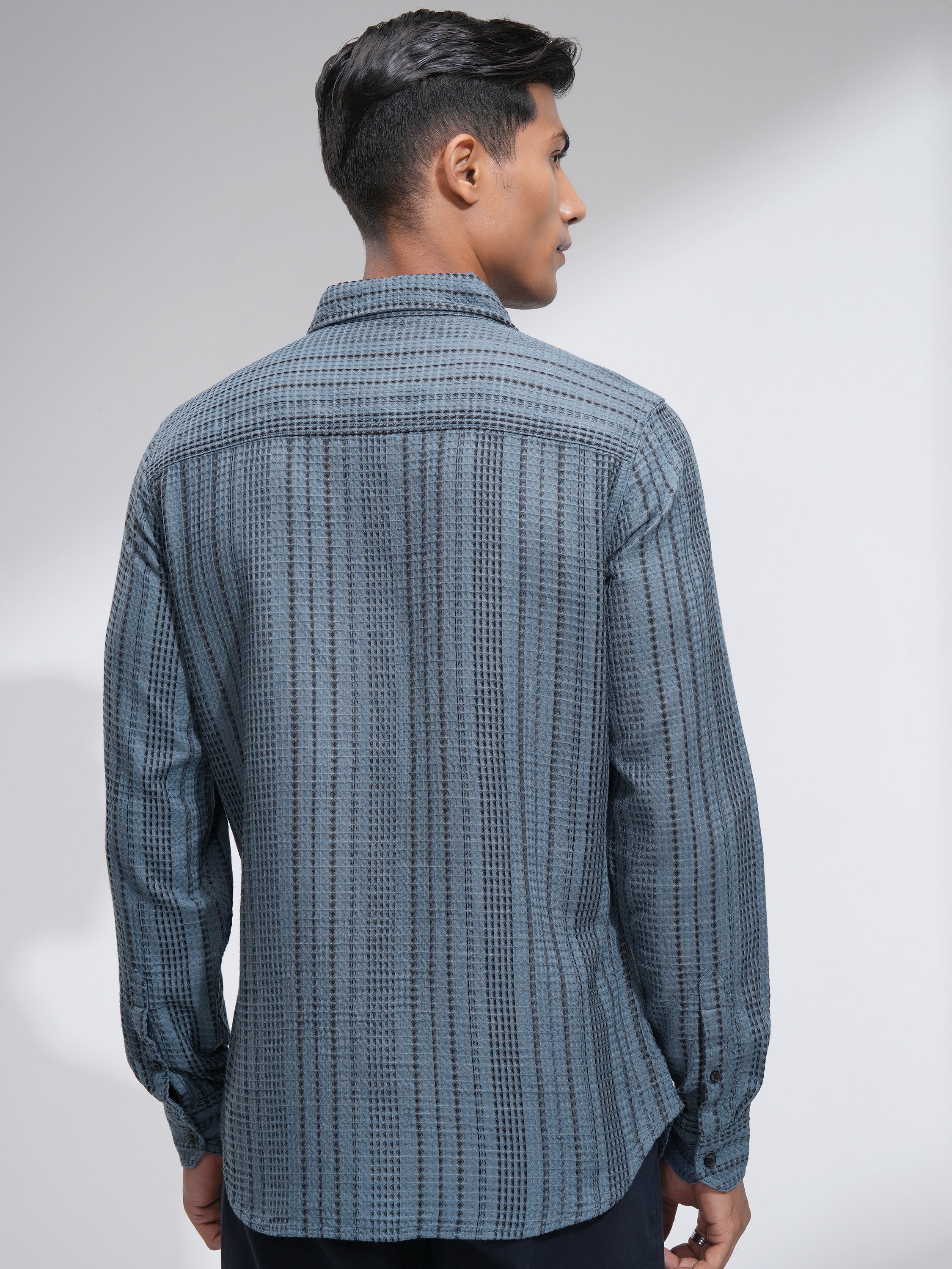 Highlander Men Blue Striped Slim Fit Casual Shirt - Blue - Image 3
