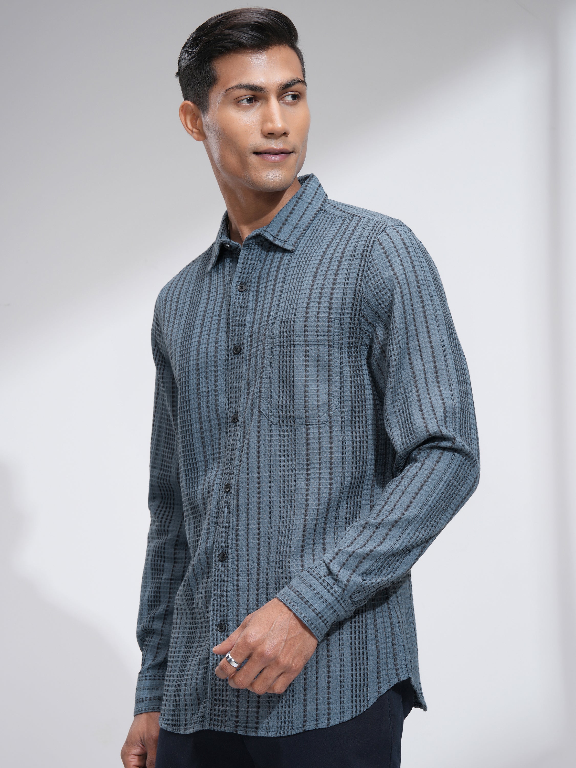 Highlander Men Blue Striped Slim Fit Casual Shirt - Blue - Image 4