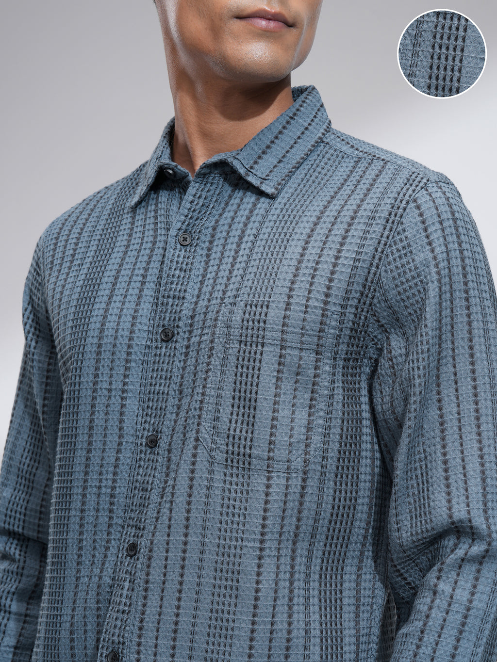 Highlander Men Blue Striped Slim Fit Casual Shirt - Blue - Image 5