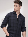 Highlander Men Navy Blue Checked Slim Fit Casual Shirt - Navy Blue - Image 1