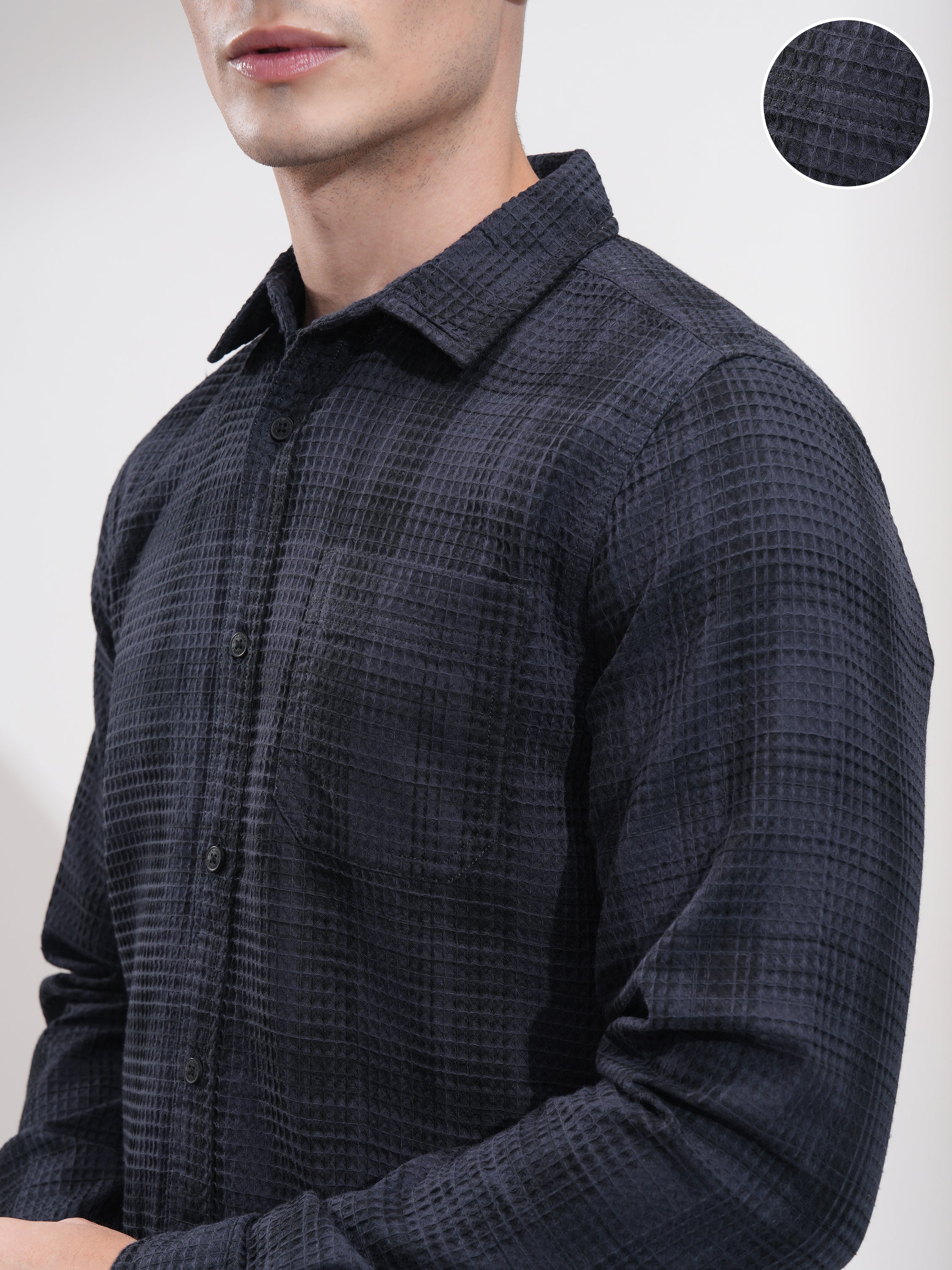 Highlander Men Navy Blue Checked Slim Fit Casual Shirt - Navy Blue - Image 5