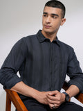 Highlander Men Navy Blue Striped Slim Fit Casual Shirt - Navy Blue - Image 1