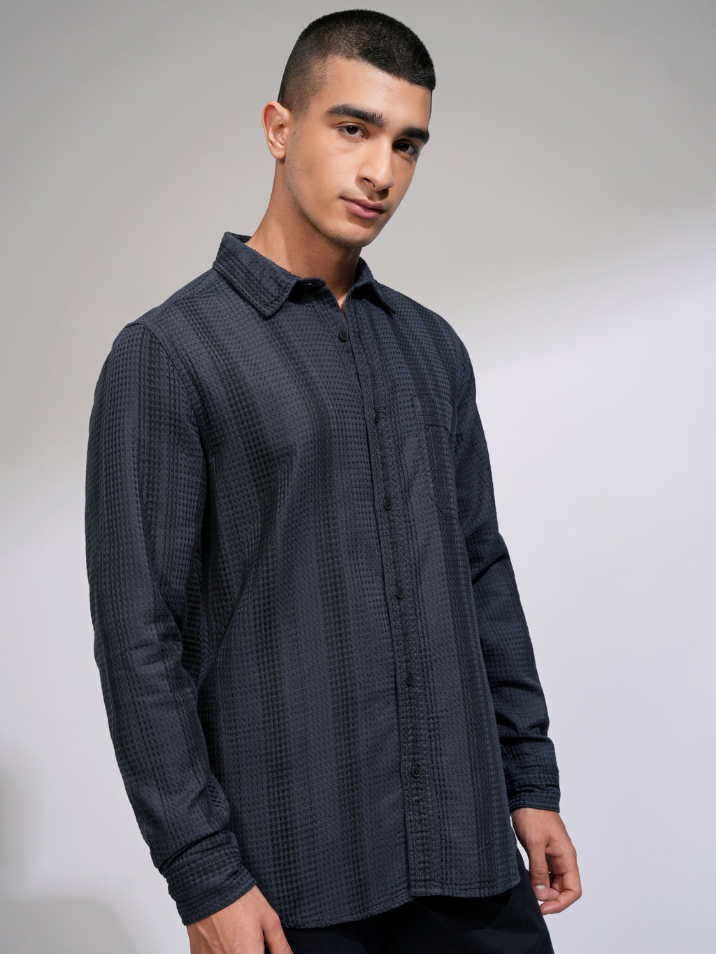 Highlander Men Navy Blue Striped Slim Fit Casual Shirt - Navy Blue - Image 6