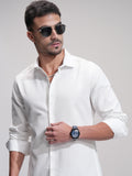 Highlander Men White Self Design Slim Fit Casual Shirt - White - Image 1