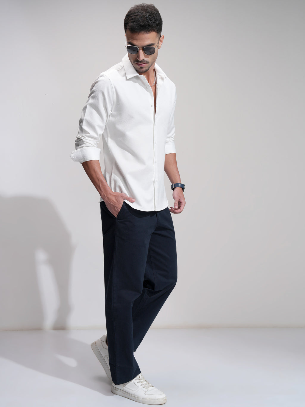Highlander Men White Self Design Slim Fit Casual Shirt - White - Image 2