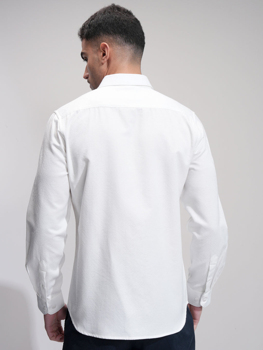 Highlander Men White Self Design Slim Fit Casual Shirt - White - Image 3