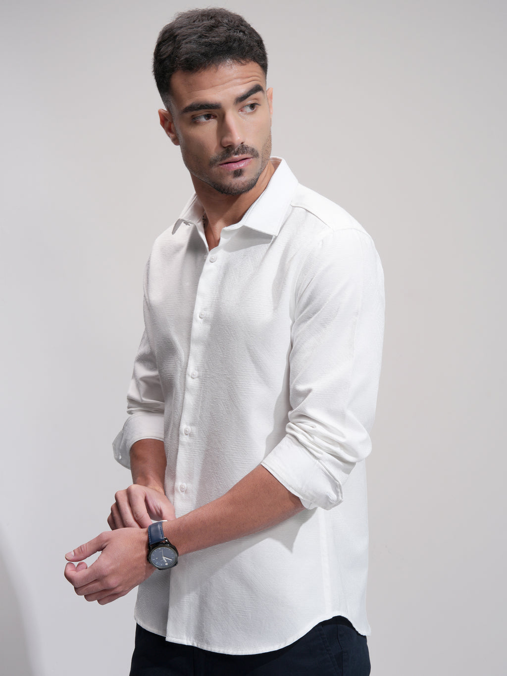 Highlander Men White Self Design Slim Fit Casual Shirt - White - Image 4