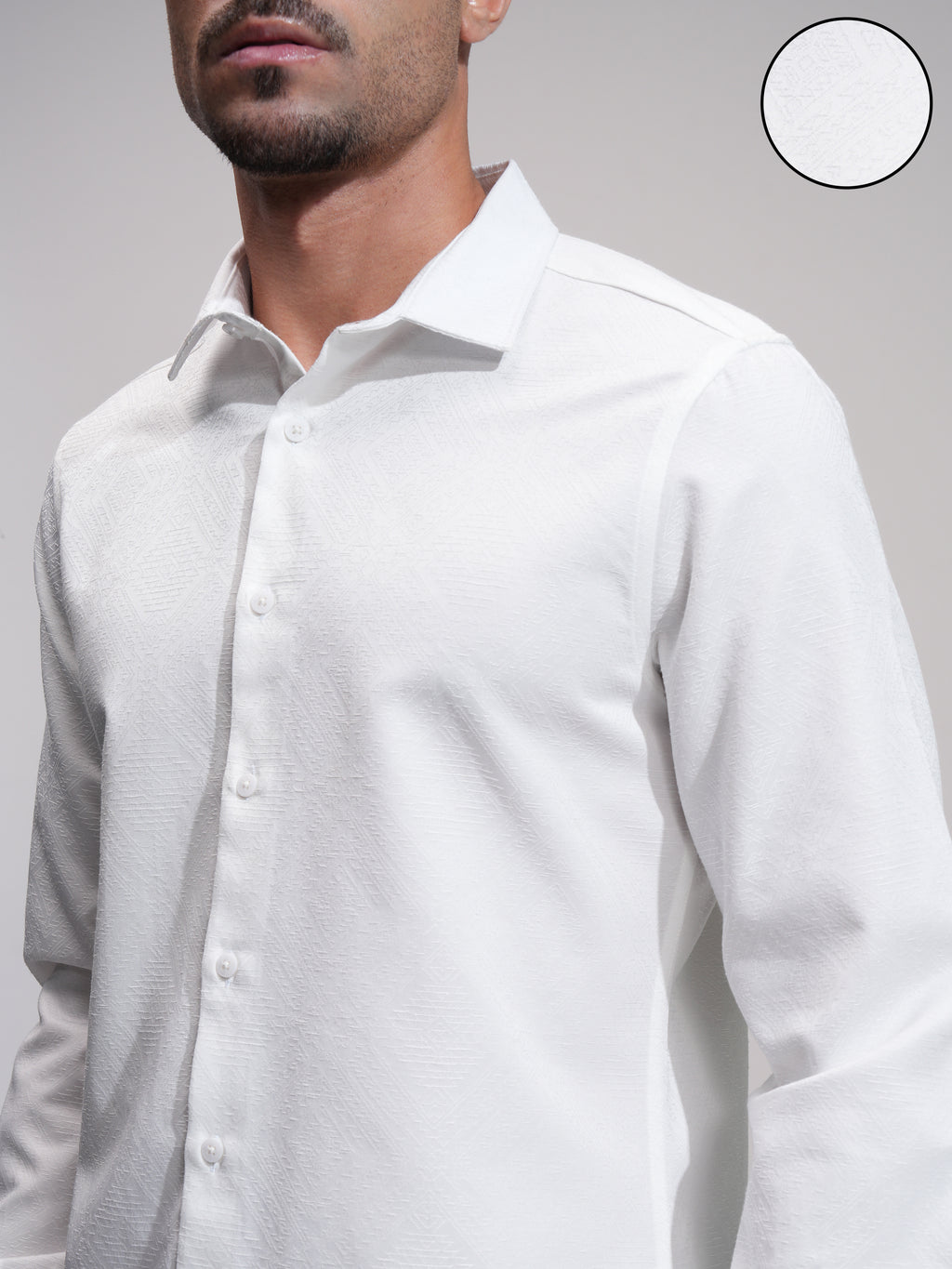 Highlander Men White Self Design Slim Fit Casual Shirt - White - Image 5