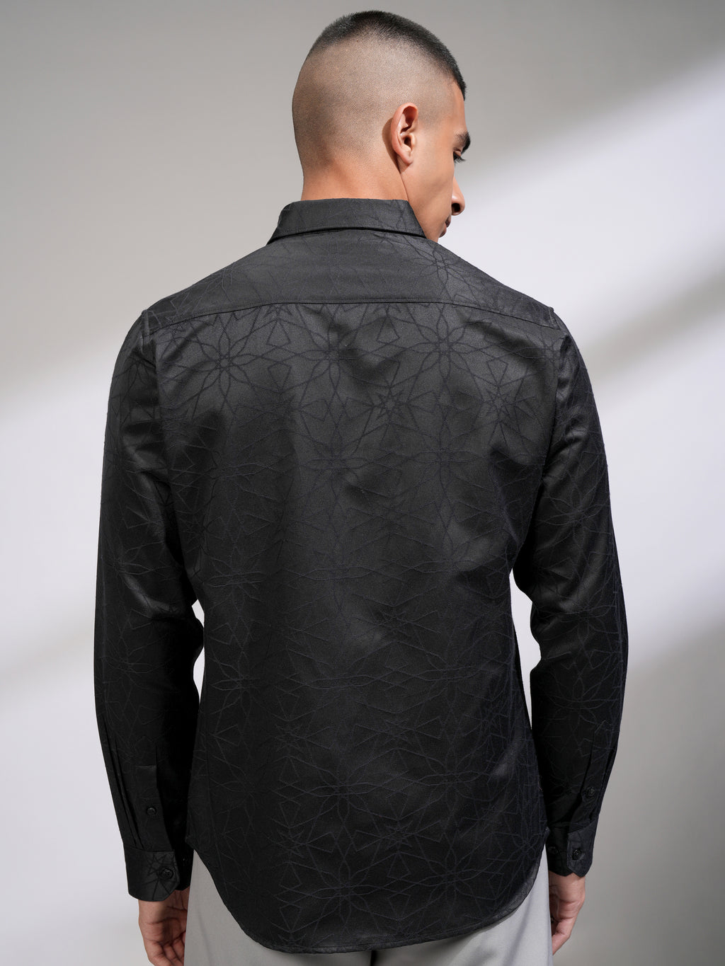 Highlander Men Black Embroidered Slim Fit Casual Shirt - Black - Image 3
