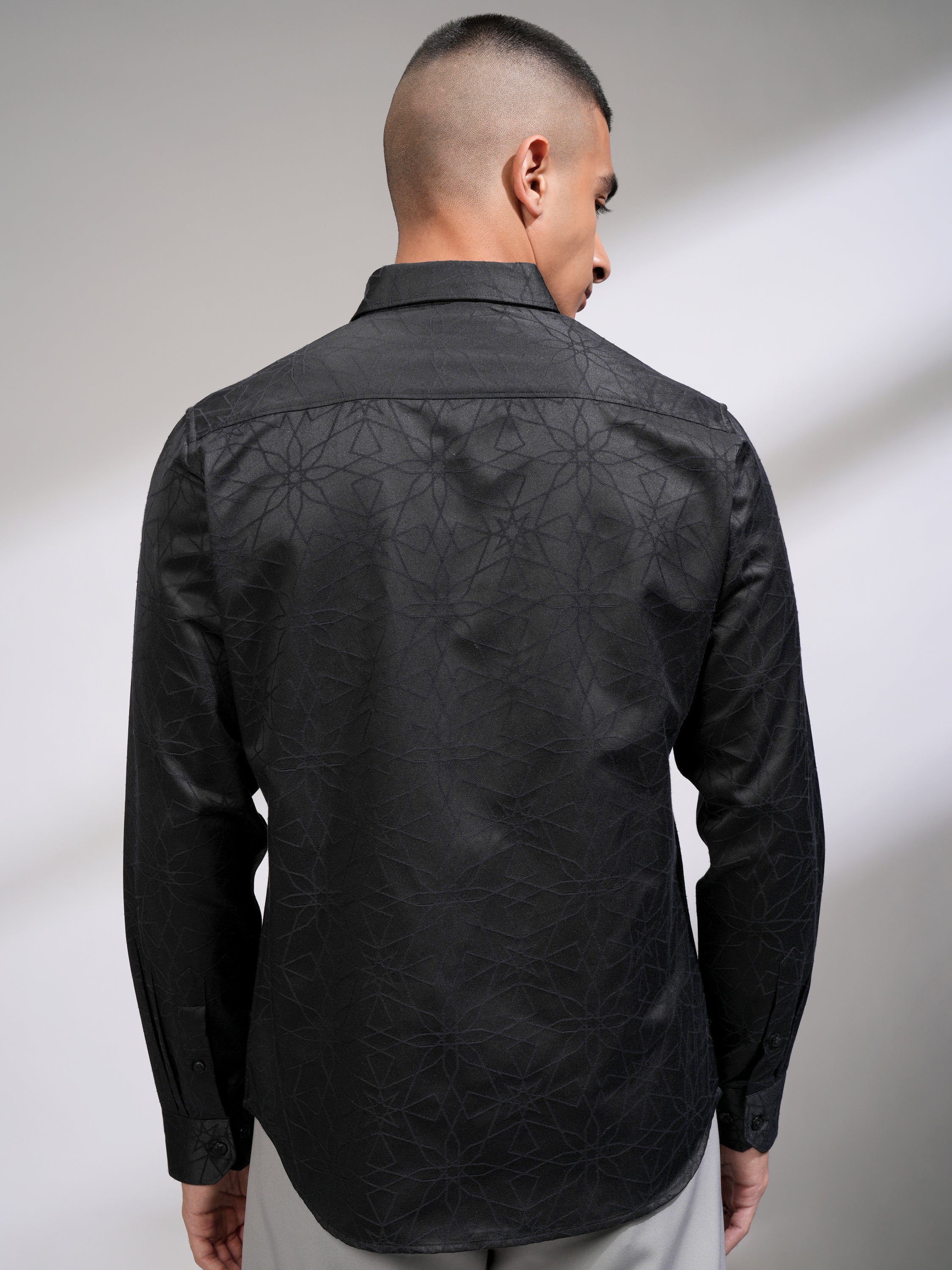 Highlander Men Black Embroidered Slim Fit Casual Shirt - Black - Image 3