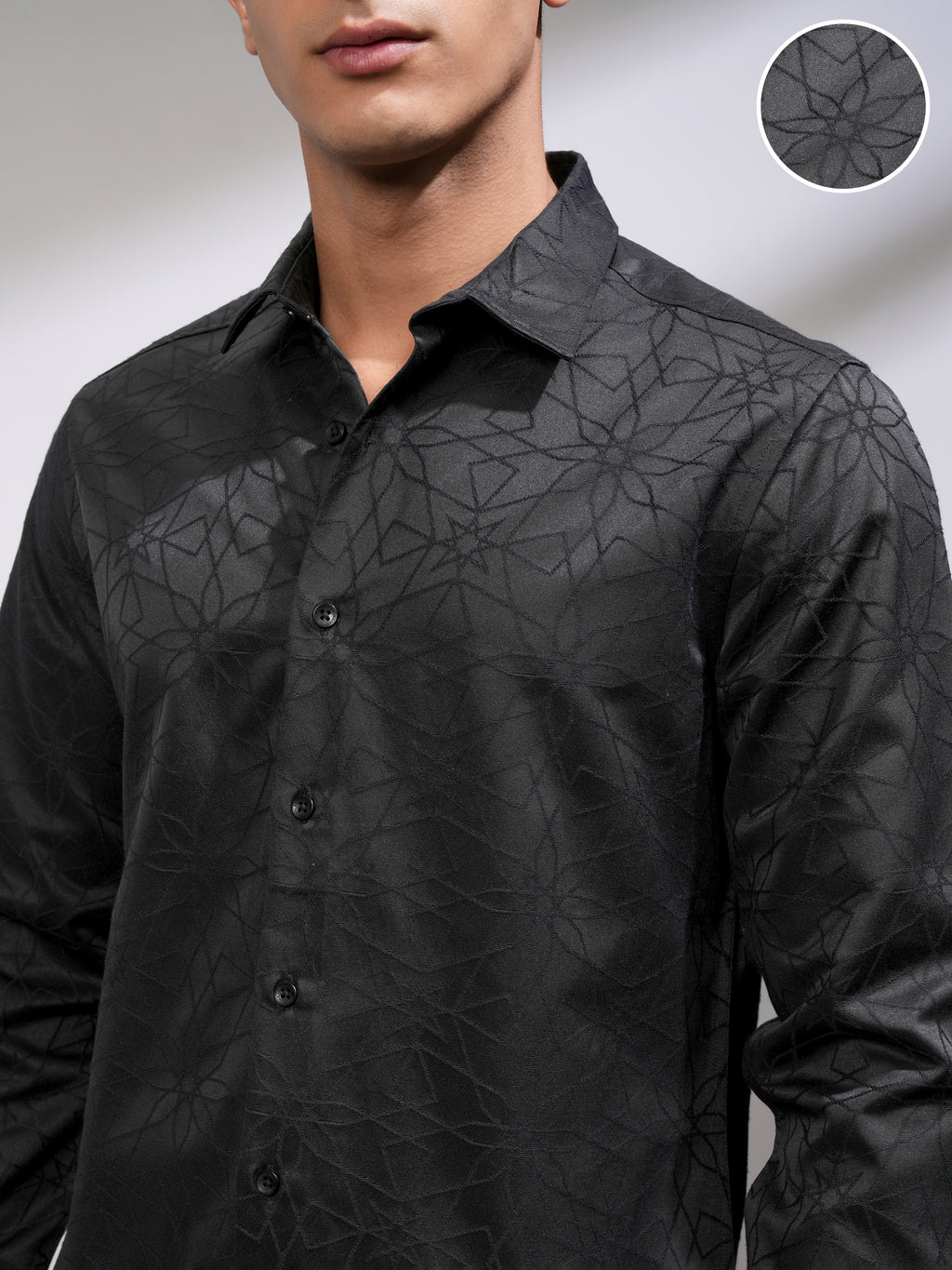 Highlander Men Black Embroidered Slim Fit Casual Shirt - Black - Image 5