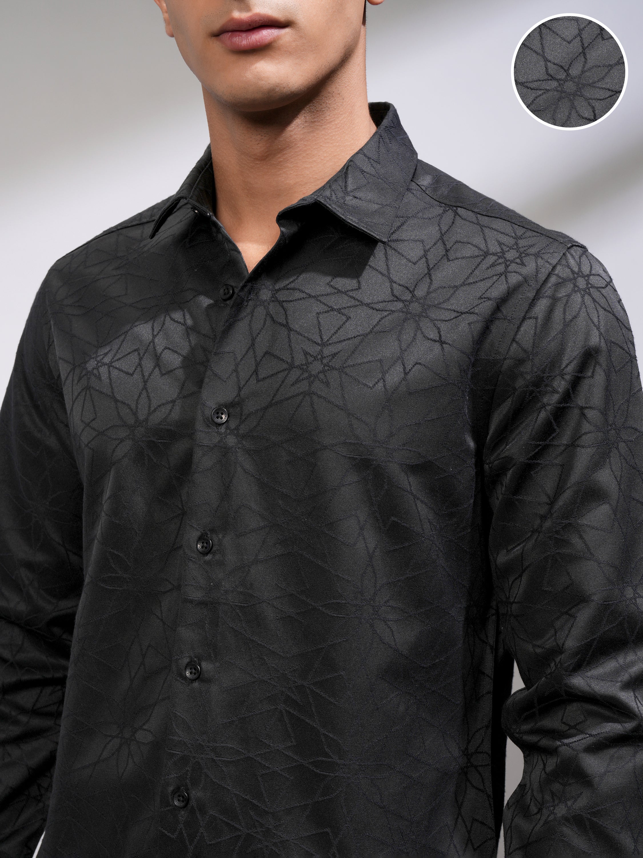 Highlander Men Black Embroidered Slim Fit Casual Shirt - Black - Image 5