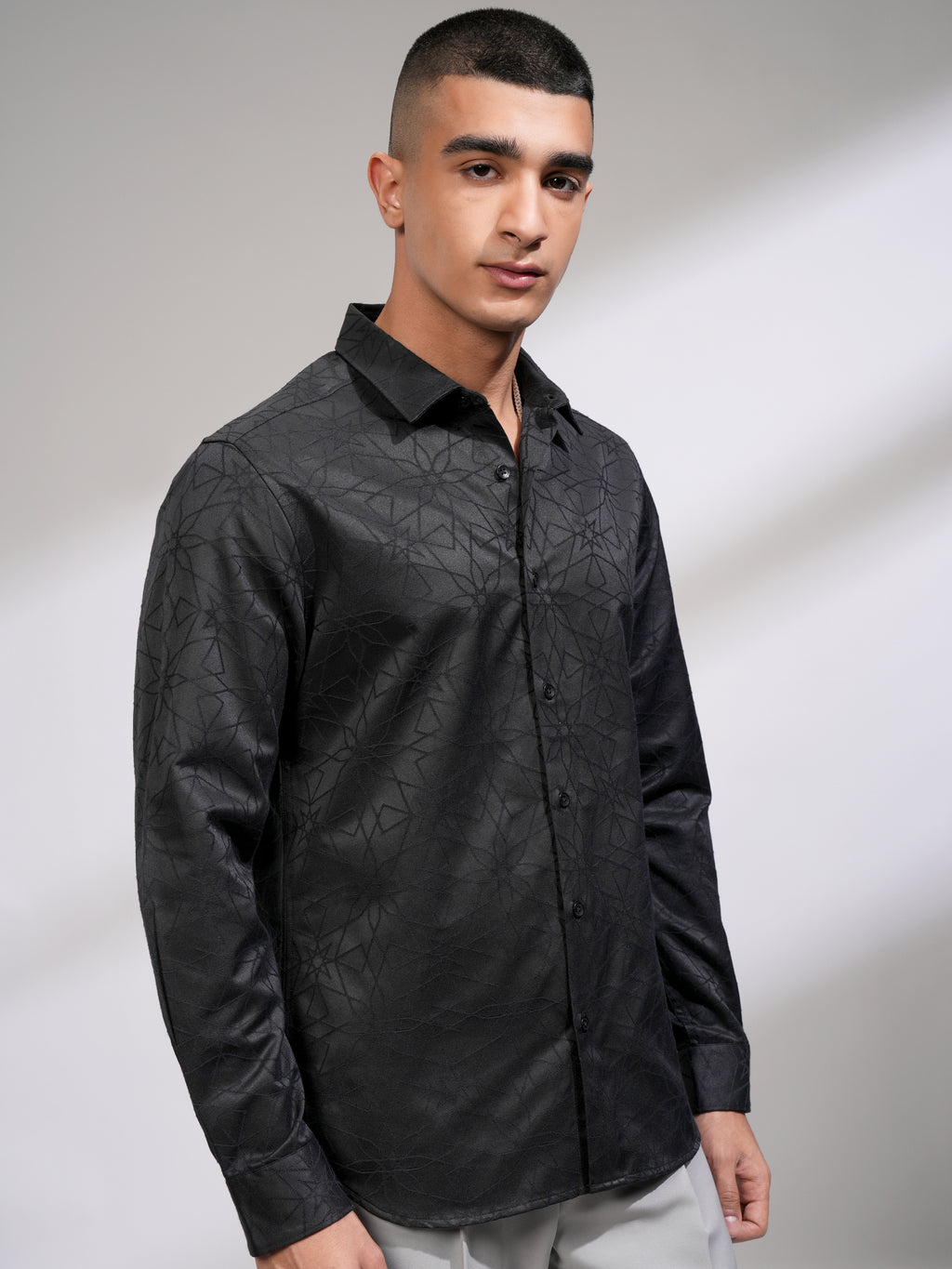 Highlander Men Black Embroidered Slim Fit Casual Shirt - Black - Image 6