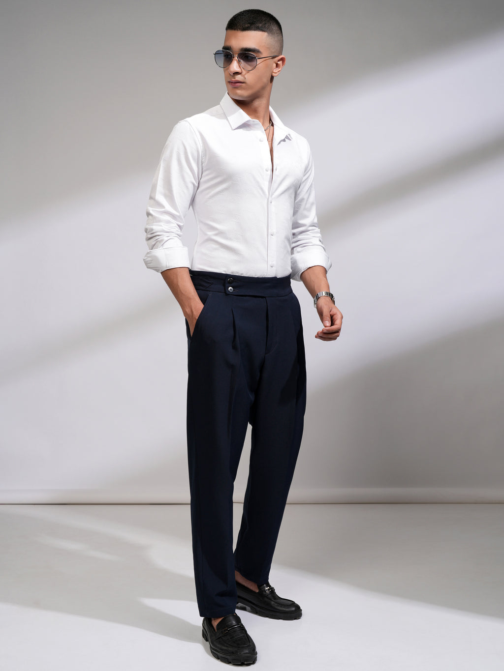 Highlander Men White Self Design Slim Fit Casual Shirt - White - Image 2