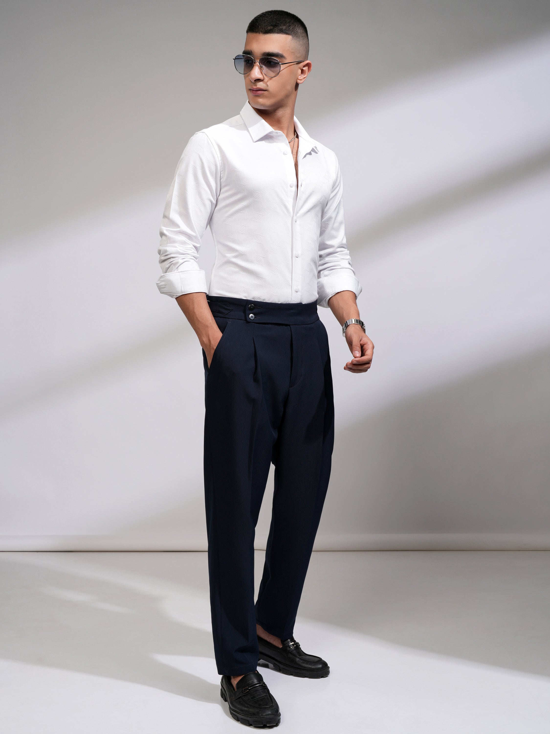 Highlander Men White Self Design Slim Fit Casual Shirt - White - Image 2
