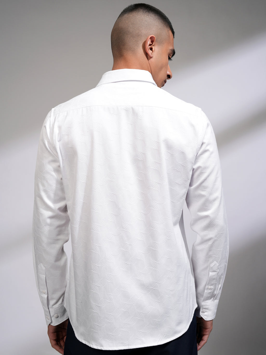 Highlander Men White Self Design Slim Fit Casual Shirt - White - Image 3