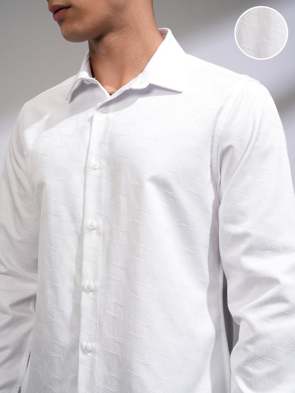 Highlander Men White Self Design Slim Fit Casual Shirt - White - Image 5