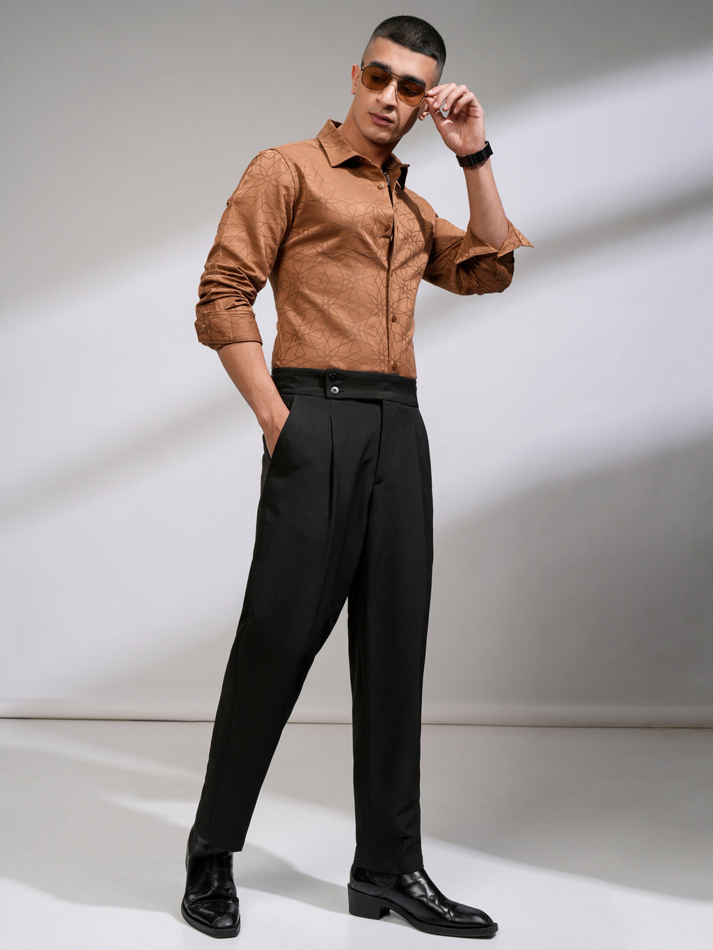 Highlander Men Rust Self Design Slim Fit Casual Shirt - Rust - Image 2