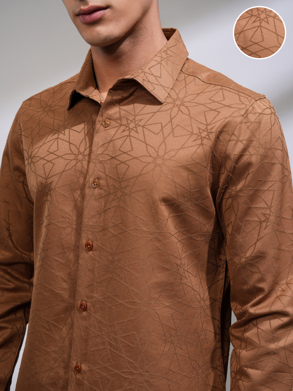 Highlander Men Rust Self Design Slim Fit Casual Shirt - Rust - Image 5