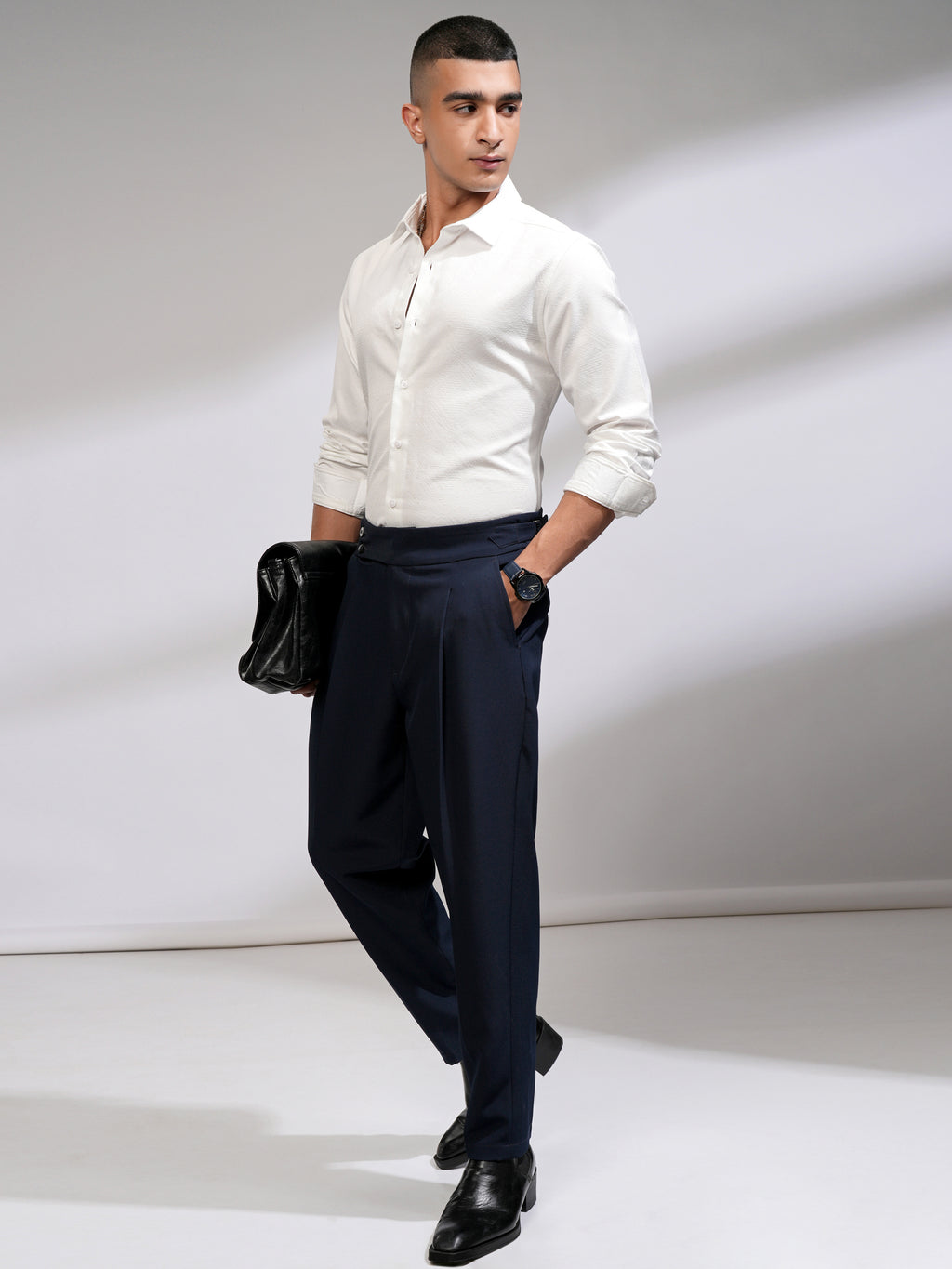 Highlander Men White Self Design Slim Fit Casual Shirt - White - Image 2