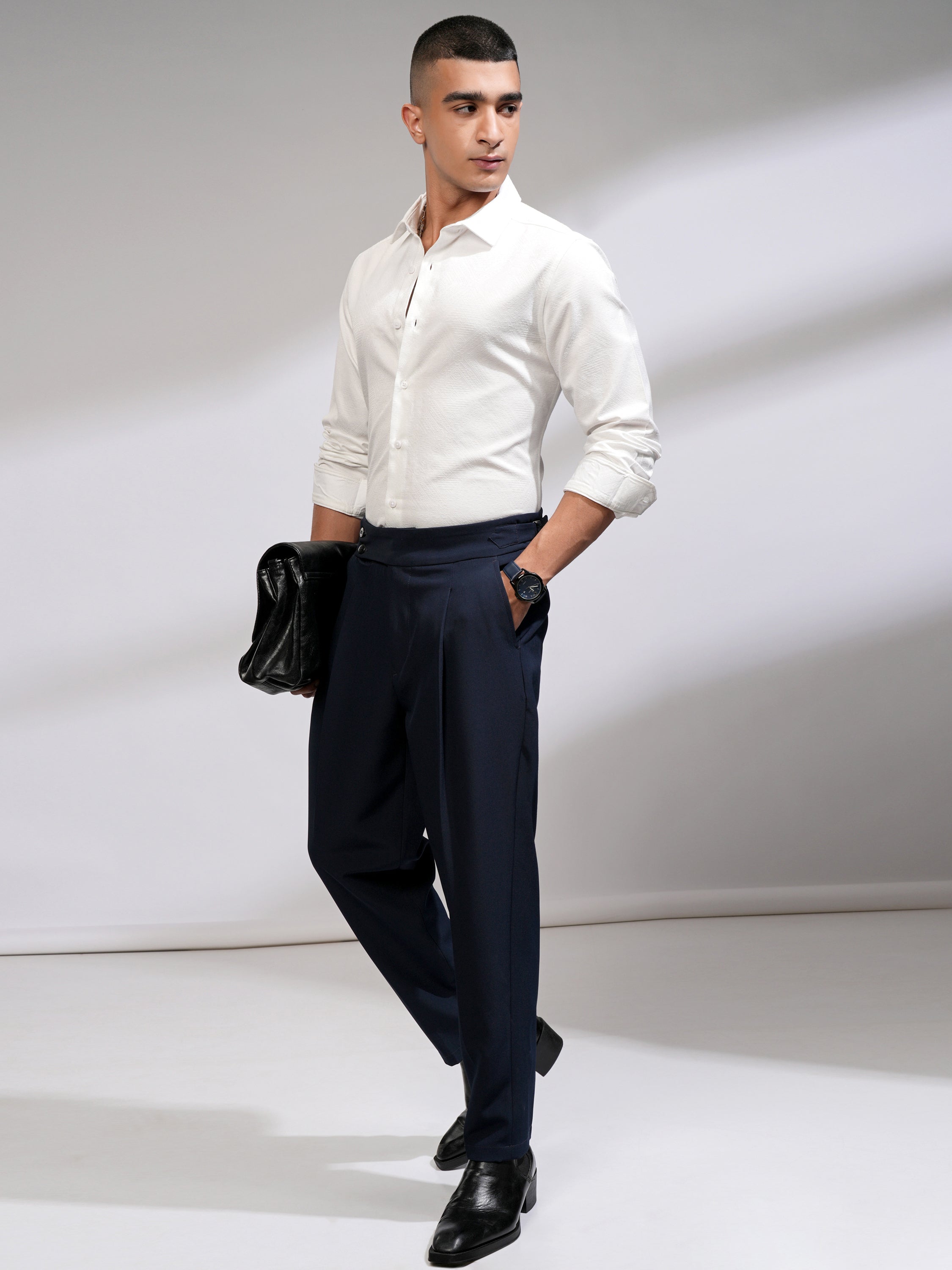 Highlander Men White Self Design Slim Fit Casual Shirt - White - Image 2