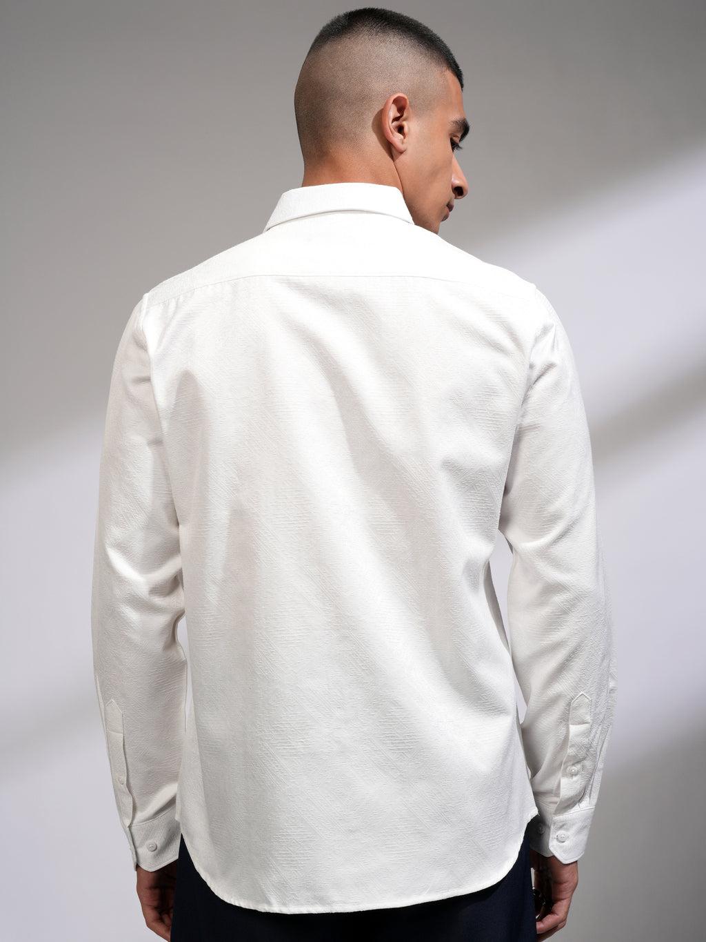 Highlander Men White Self Design Slim Fit Casual Shirt - White - Image 3