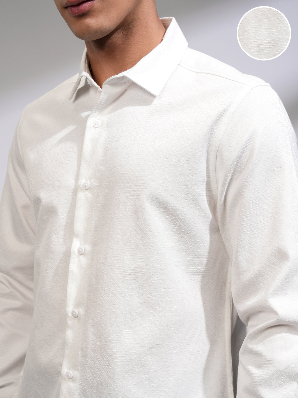 Highlander Men White Self Design Slim Fit Casual Shirt - White - Image 5