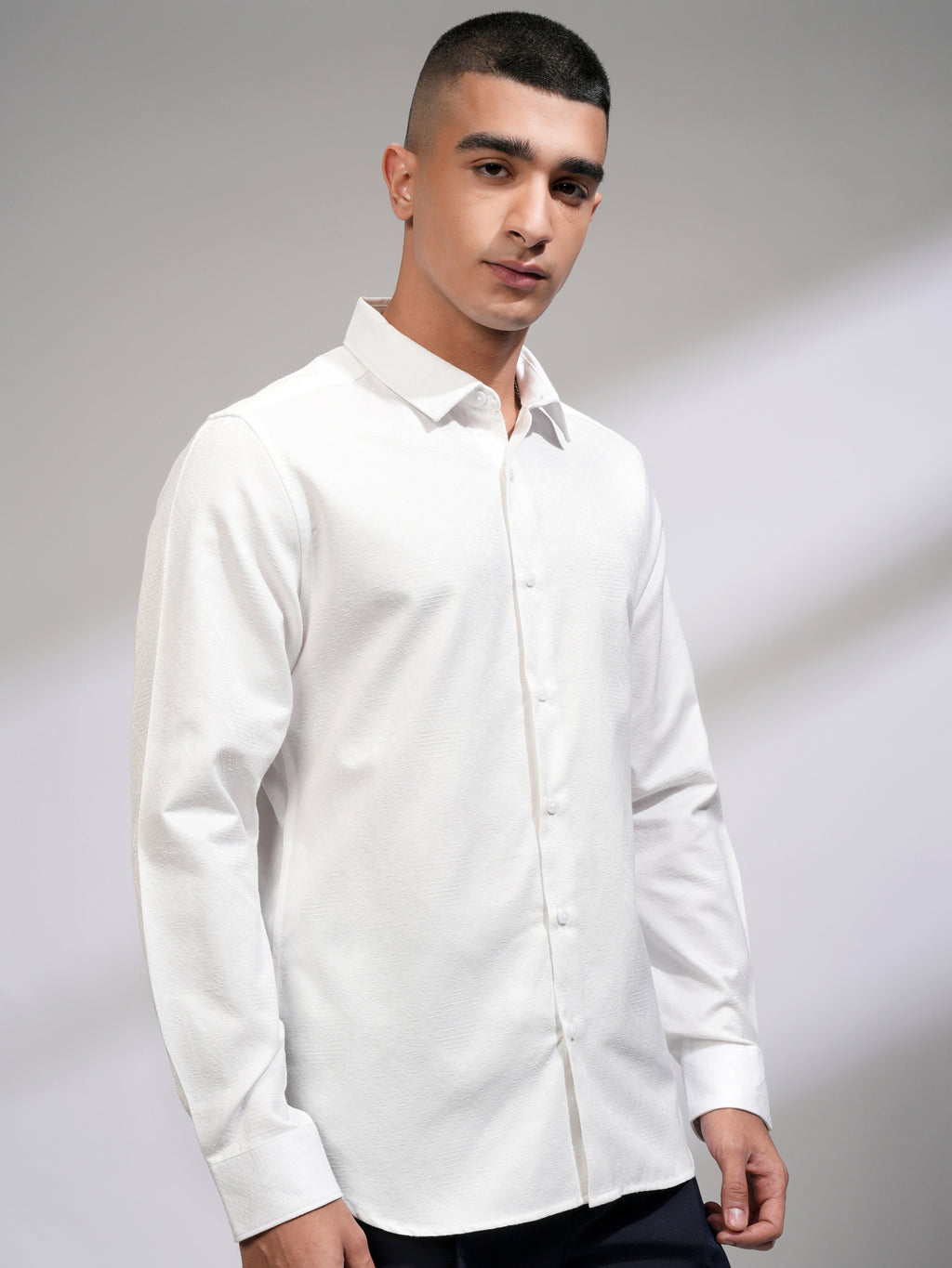 Highlander Men White Self Design Slim Fit Casual Shirt - White - Image 6