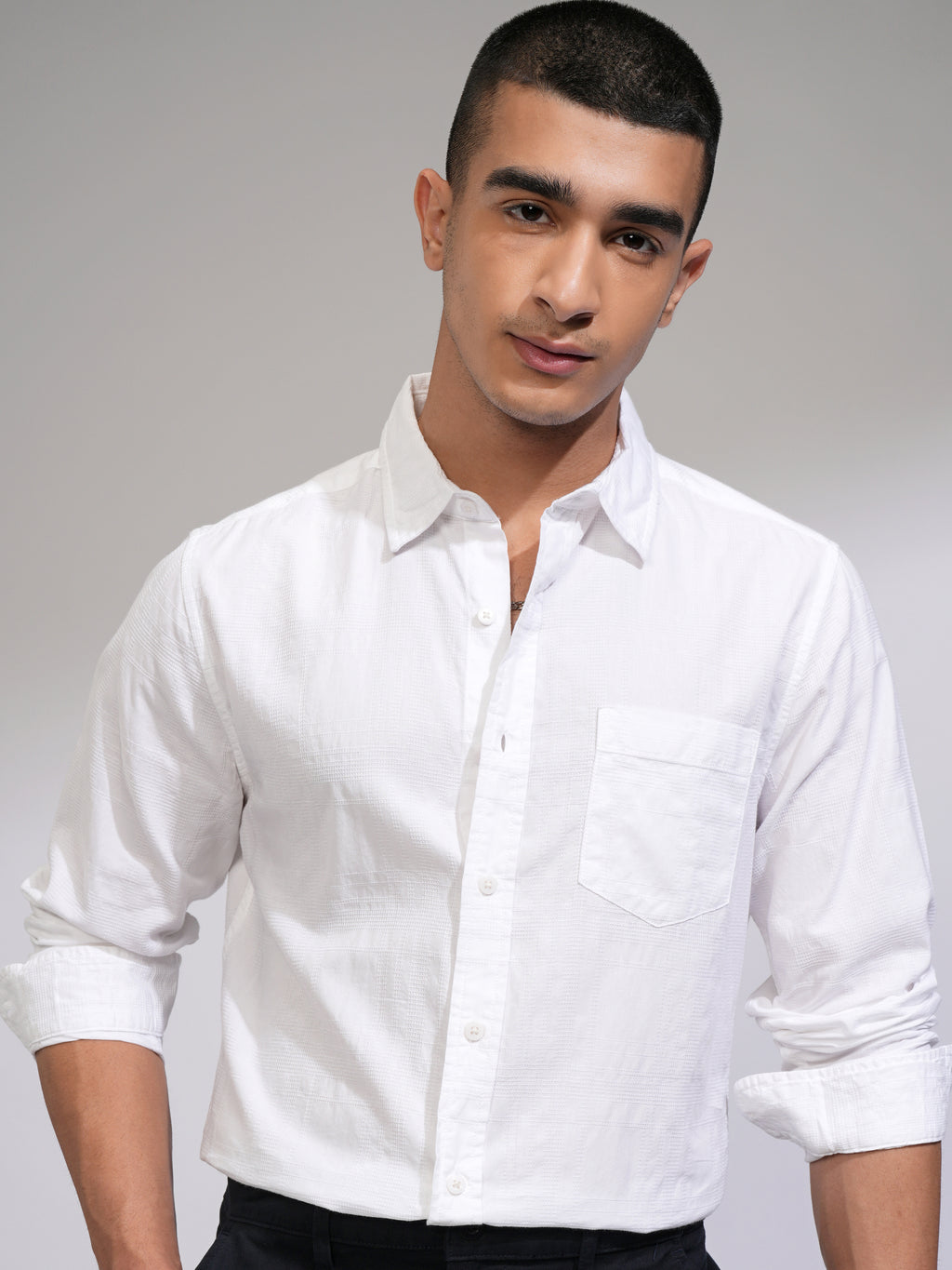 Highlander Men White Checked Slim Fit Casual Shirt - White - Image 1
