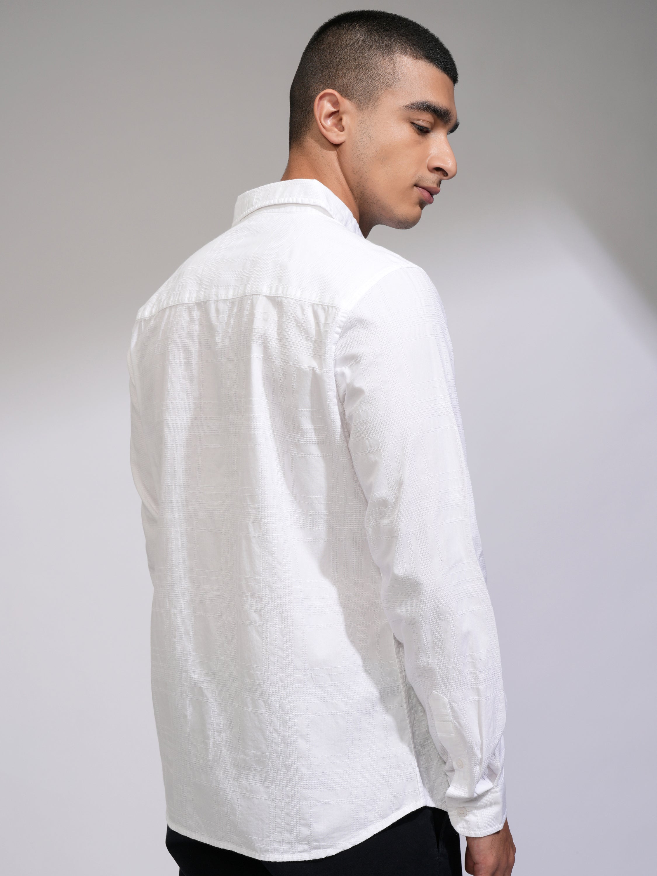 Highlander Men White Checked Slim Fit Casual Shirt - White - Image 3