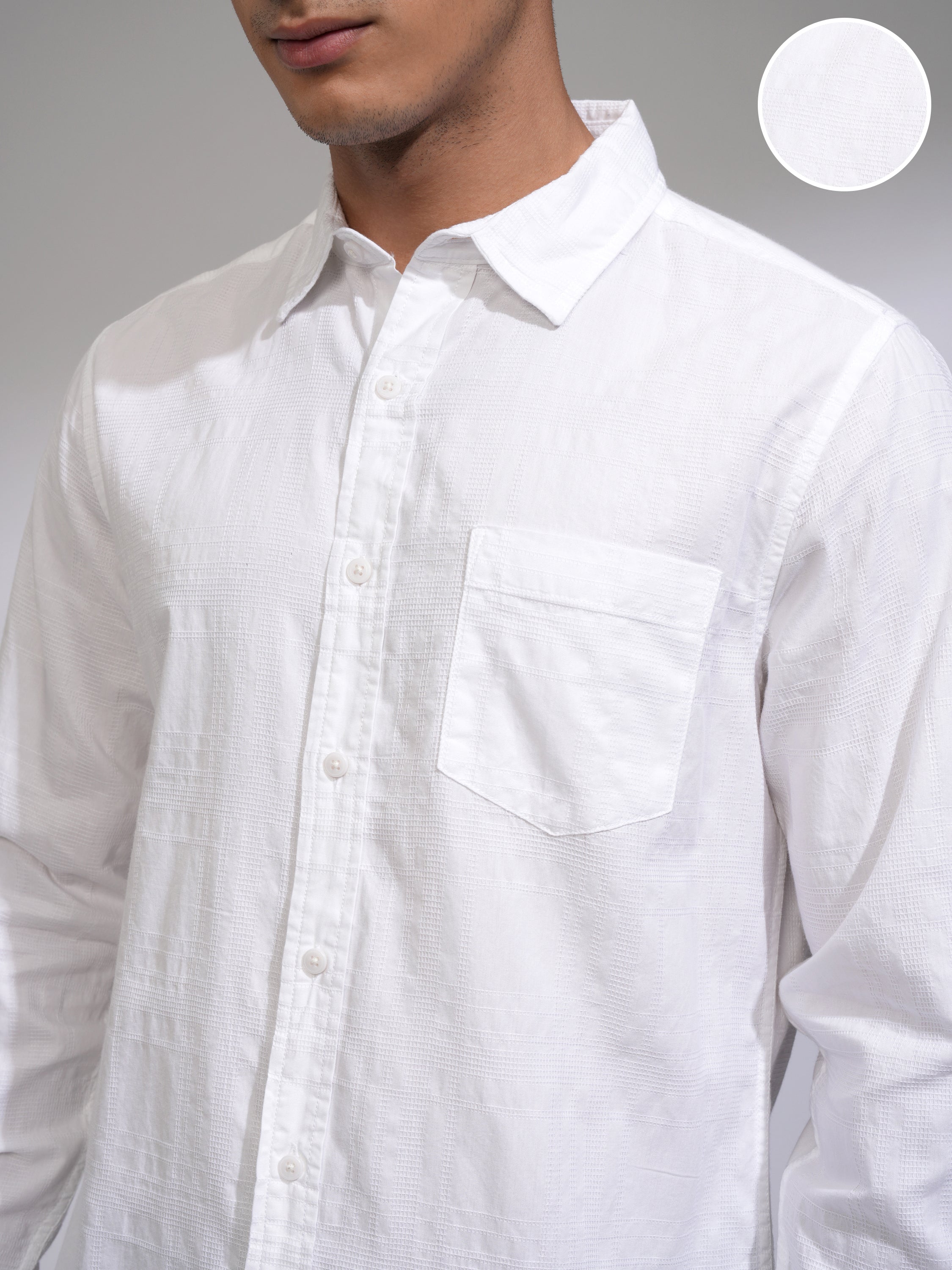 Highlander Men White Checked Slim Fit Casual Shirt - White - Image 5