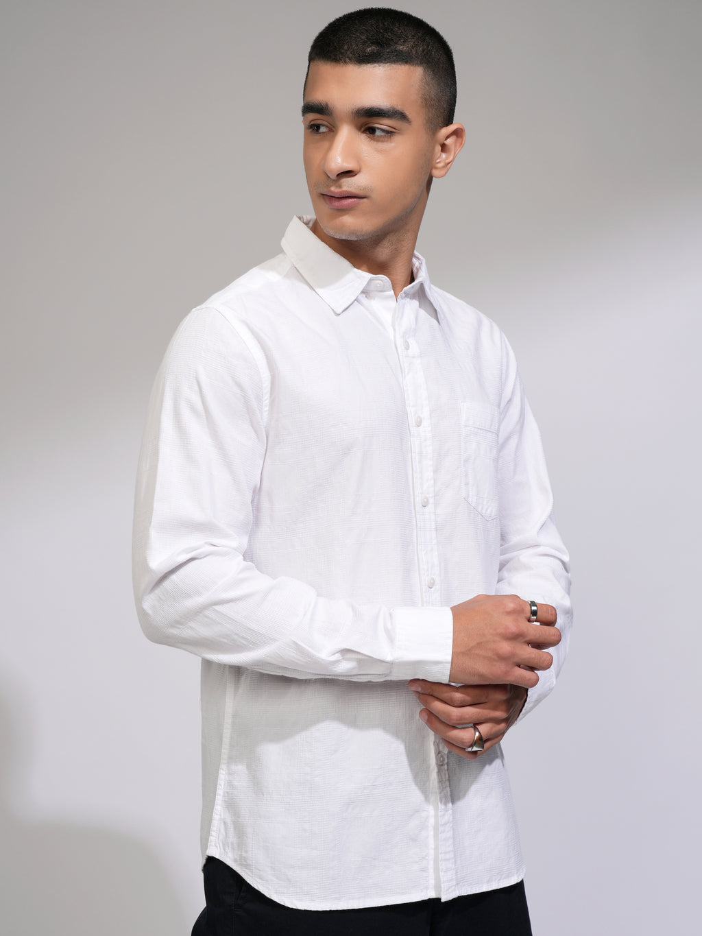 Highlander Men White Checked Slim Fit Casual Shirt - White - Image 6