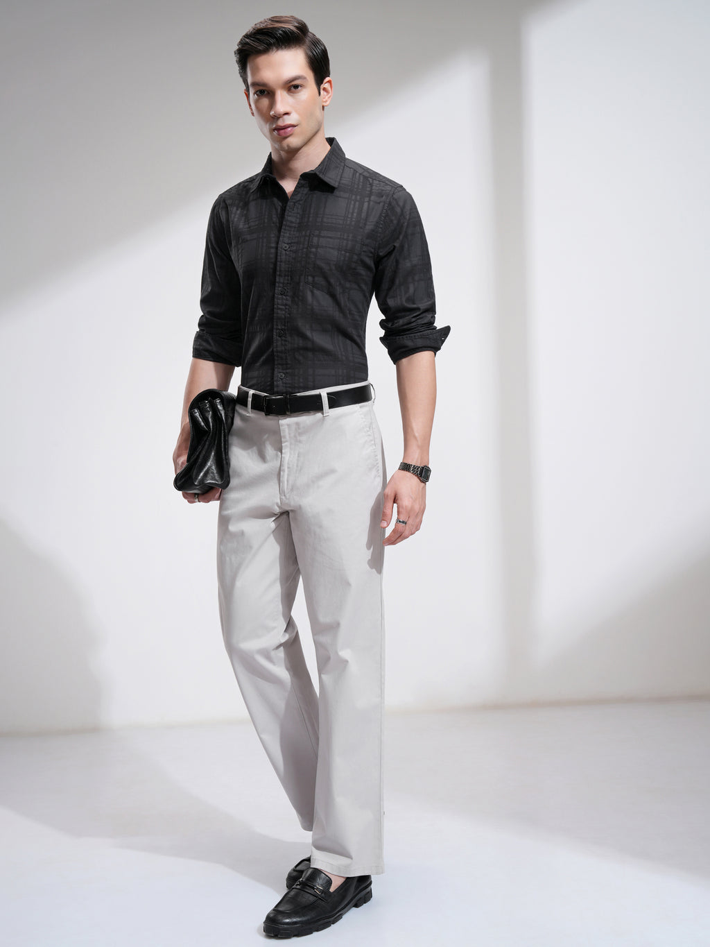 Highlander Men Black Checked Slim Fit Casual Shirt - Black - Image 2