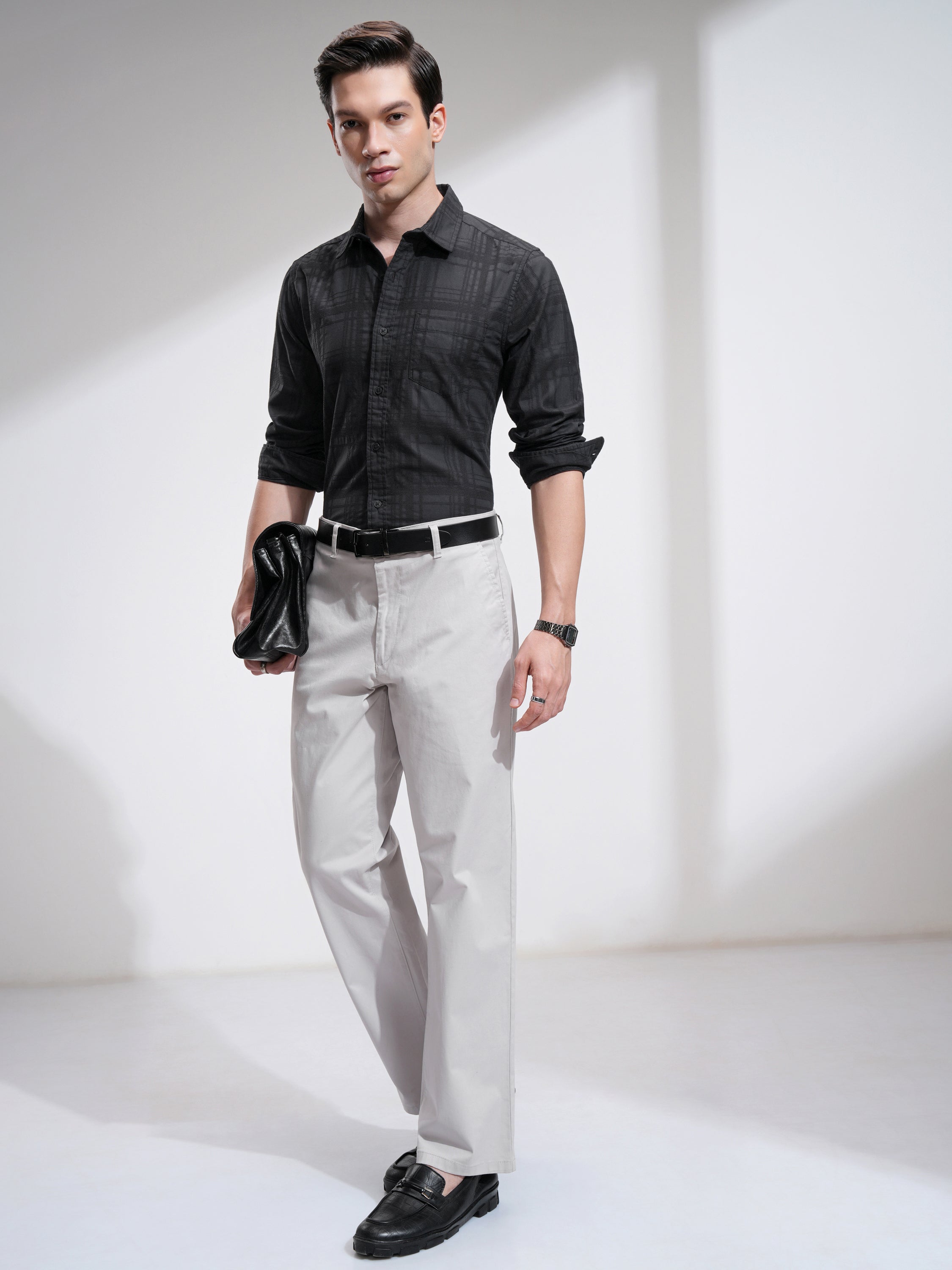 Highlander Men Black Checked Slim Fit Casual Shirt - Black - Image 2