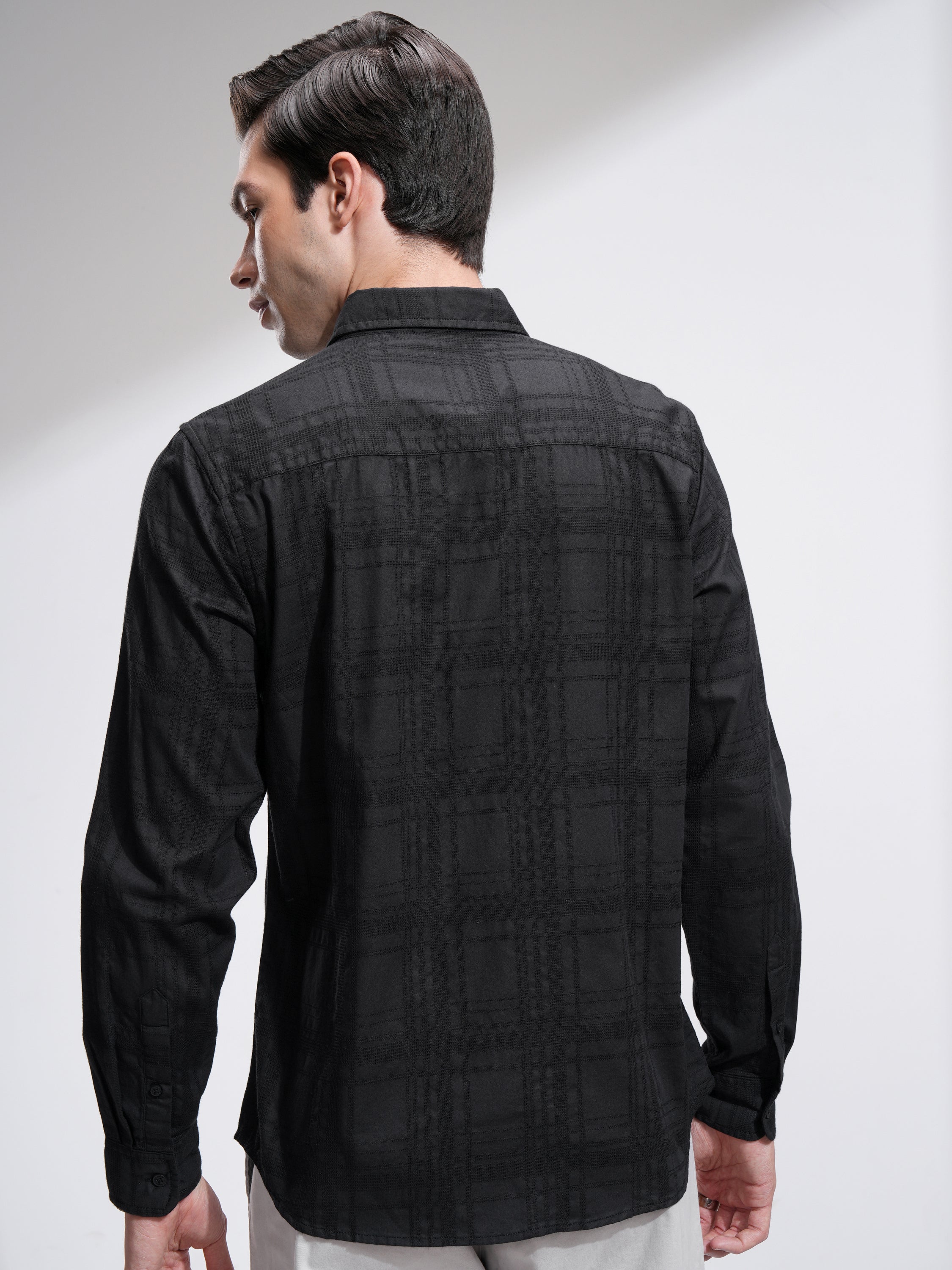 Highlander Men Black Checked Slim Fit Casual Shirt - Black - Image 3