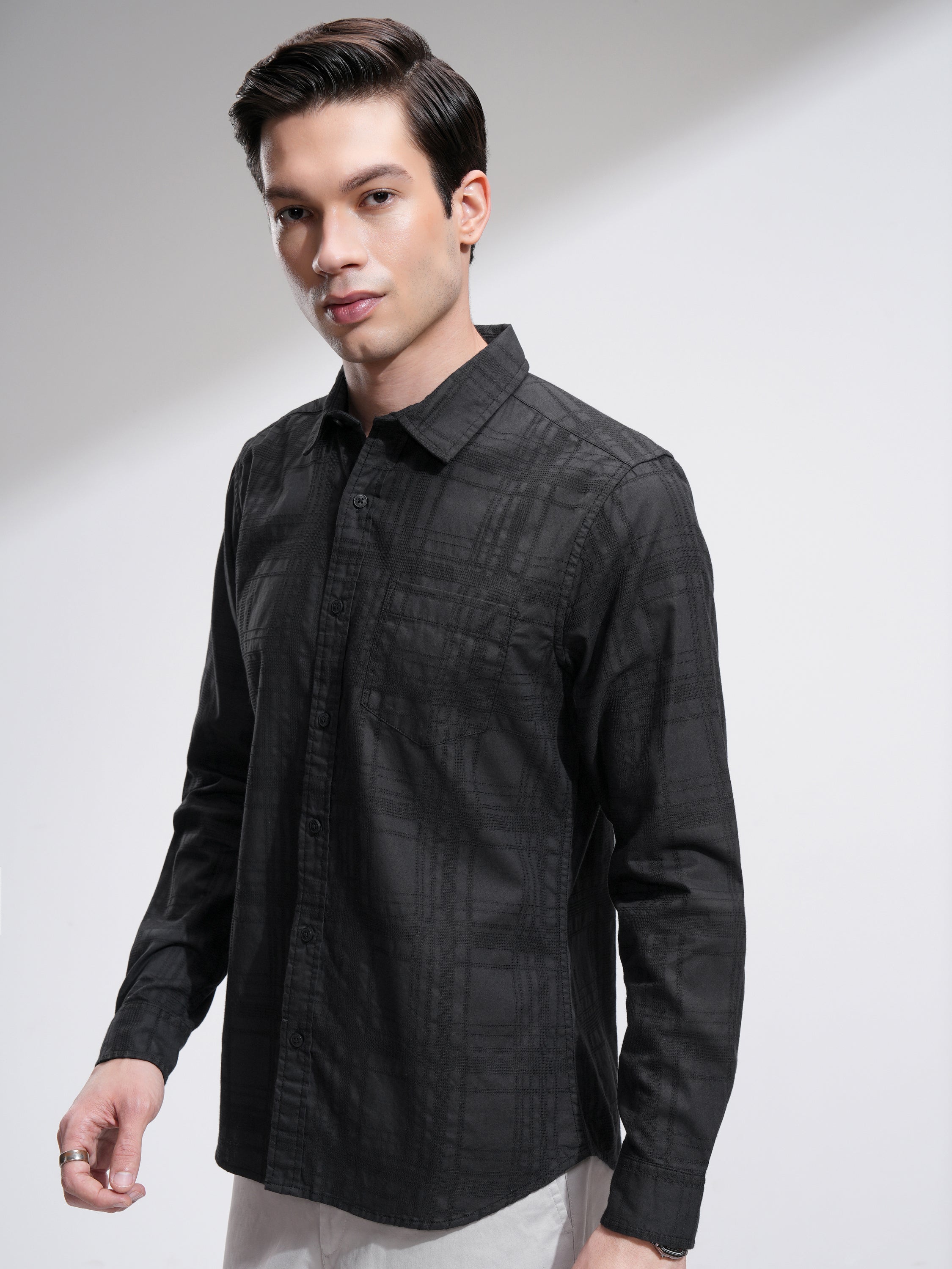 Highlander Men Black Checked Slim Fit Casual Shirt - Black - Image 4